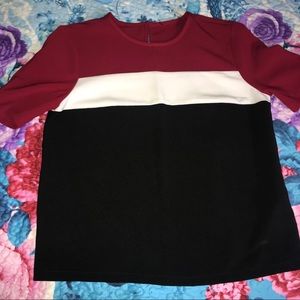 Red, White and Black Color Block Shirt